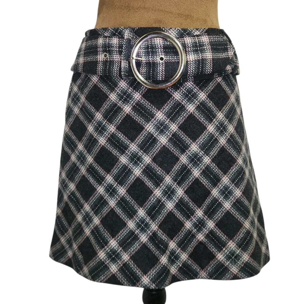 Y2K Vintage Skirt Plaid Mini Preppy Grunge Belted Size S 5 Academia Wool